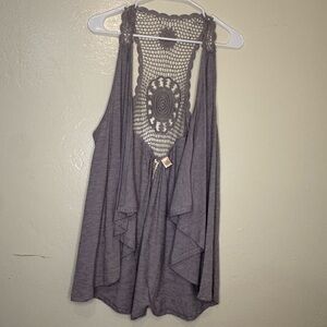 Eyeshadow Gray Crochet Back Tank Cover Top